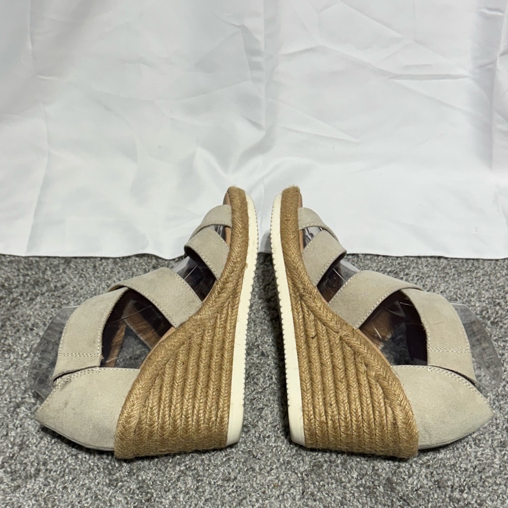 NWT Dr. Scholl's Sandals Visitors Platform Espadrille Open Toe Wedge Tan Size 9 - Picture 7 of 11